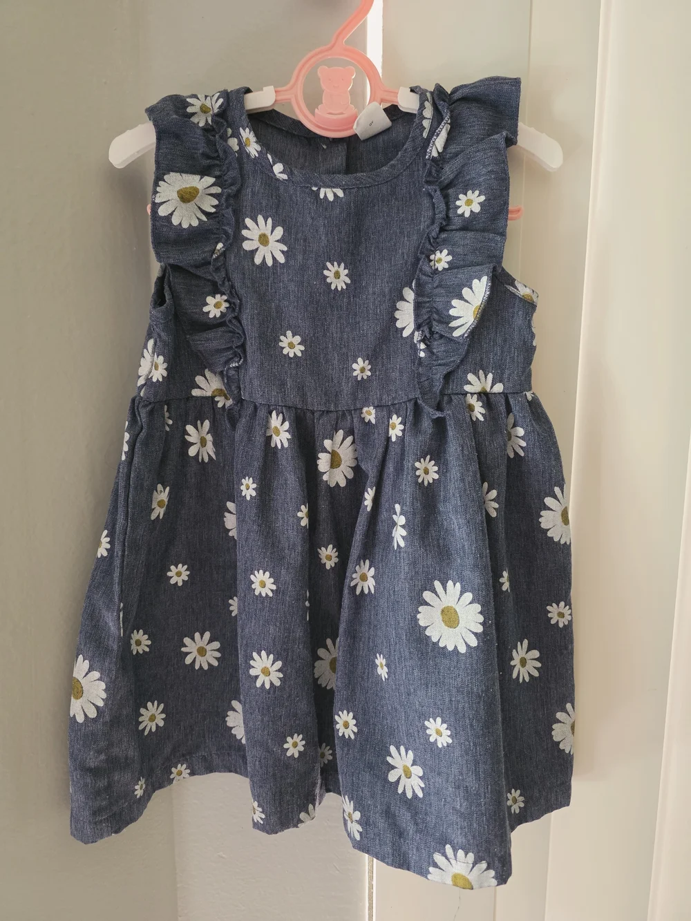 SHEIN Baby Girl Faux Denim Daisy Floral Dress 18-24 Months Ruffle Sleeve